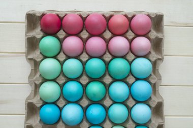 Easter holiday blue and pink eggs.