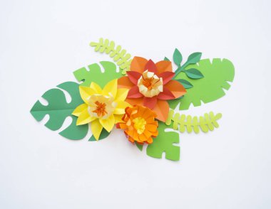 Kağıttan çiçekler. Beyaz arkaplan.