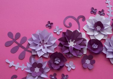 Kağıttan çiçekler. Pembe arkaplan.