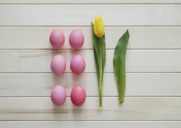イースター休暇チューリップとピンクの卵. — ストック写真