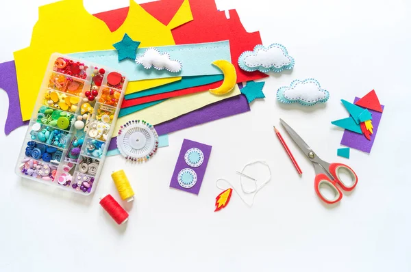 stock image Rocket craft space toy. Made from felt. Material for children's creativity.