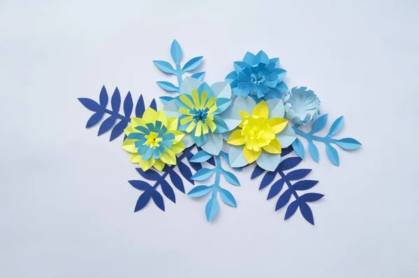 Blume Aus Papier Blau Weiße Farbe Kreativität Ist Ein Hobby — Stockfoto