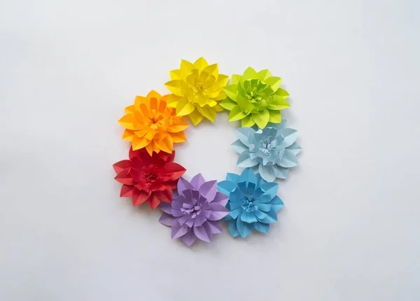 Blume Aus Papier Regenbogenfarbe Kreativität Ist Ein Hobby — Stockfoto