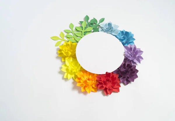 Blume Aus Papier Regenbogenfarbe Kreativität Ist Ein Hobby — Stockfoto