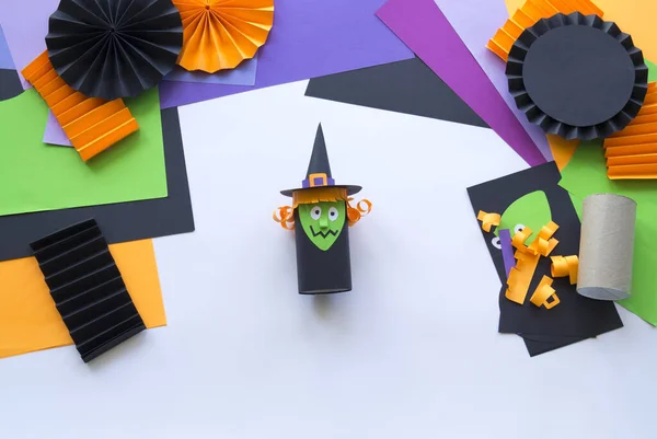Strega Festiva Halloween Fatta Carta Creatività Dei Bambini Hobby Materiale — Foto Stock