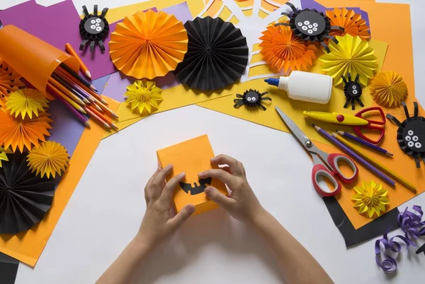 Zucca Festa Halloween Fatta Carta Creatività Dei Bambini Hobby Materiale — Foto Stock