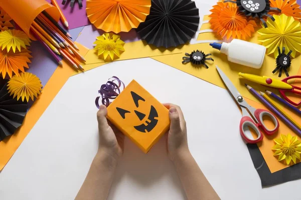 Calabaza Fiesta Halloween Hecha Papel Creatividad Infantil Material Artesanal Hobby — Foto de Stock