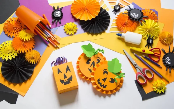 Citrouille Vacances Halloween Papier Créativité Des Enfants Hobby Matériel Artisanat — Photo