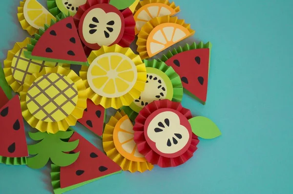 Frutta Fatta Carta Passatempi Bambini Tropici Stile Estivo — Foto Stock