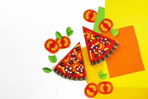 Pizza Aus Papier Fast Food Die Hände Eines Kindes Lieblingshobby — Stockfoto
