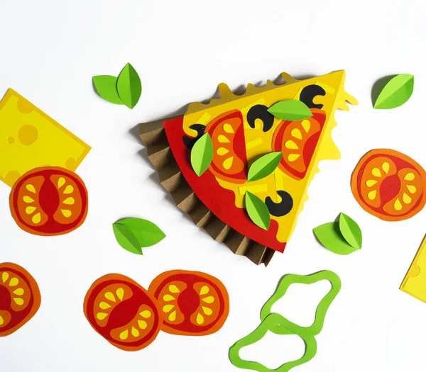 Pizza Feita Papel Comida Rápida Mãos Uma Criança Passatempo Predileto — Fotografia de Stock