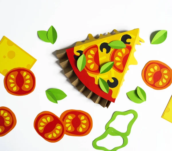 Pizza Papier Restauration Rapide Les Mains Enfant Loisir Préféré — Photo