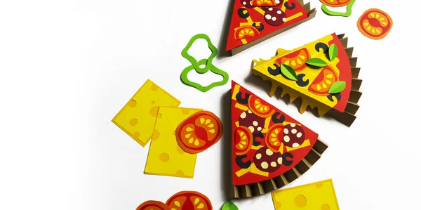 Pizza Papieru Szybkie Żarcie Ręce Dziecka Ulubione Hobby — Zdjęcie stockowe