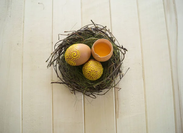 Easter Eggs Pattern Volumetric Yellow Paint Children Creativity — Stock Photo, Image