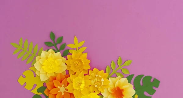 Papier Basteln Blumendekoration Konzept Blumen Und Blätter Aus Papier Tropen — Stockfoto