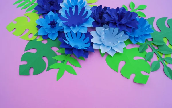 Papier Basteln Blumendekoration Konzept Blumen Und Blätter Aus Papier Tropen — Stockfoto