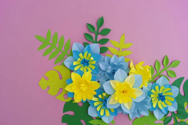 Papier Basteln Blumendekoration Konzept Blumen Und Blätter Aus Papier Tropen — Stockfoto