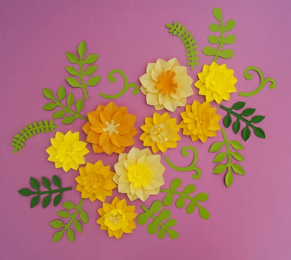 Papier Basteln Blumendekoration Konzept Blumen Und Blätter Aus Papier Tropen — Stockfoto