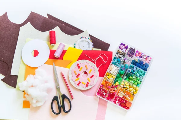 Donuts Feitos Feltro Artesanato Para Crianças Brinquedo Para Uma Criança — Fotografia de Stock