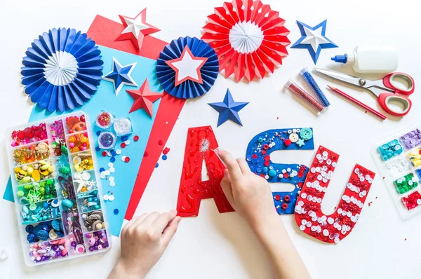 Diy Juli Dekor Usa Buchstaben Farbe Amerikanische Flagge Patriotischer Feiertag — Stockfoto