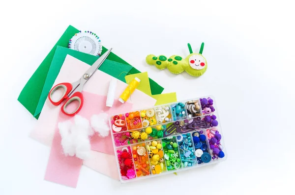 Inseto Feito Feltro Brinquedo Caterpillar Para Uma Criança Material Para — Fotografia de Stock