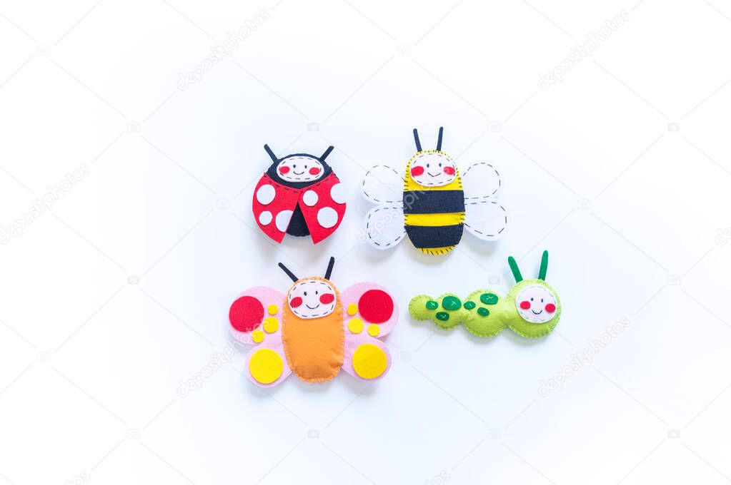 Insect made of felt. Butterfly bee and ladybug toy for baby. Material for crafts at home and in kindergarten
