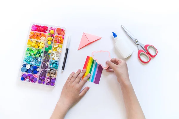 Signet Pour Livre Enfant École Origami Artisanat Papier Avec Les — Photo