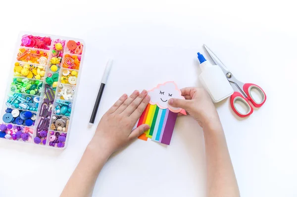 Marcador Para Libro Niños Escuela Origami Artesanía Papel Con Manos —  Fotos de Stock