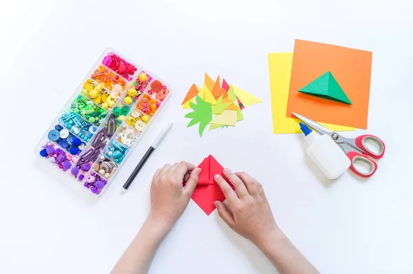 Bookmark Child Book School Origami Paper Craft Children Hands Summer — Stock Photo, Image