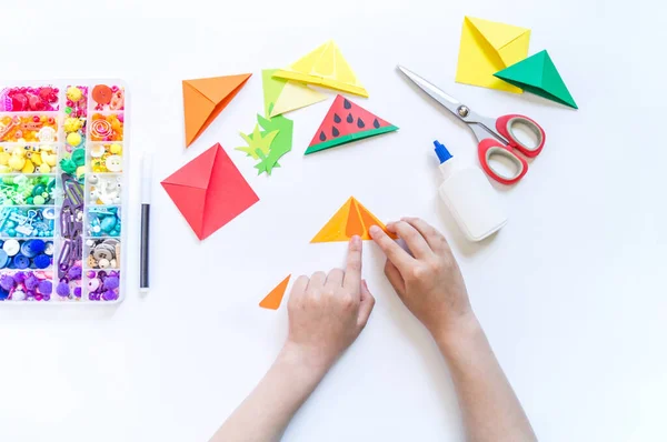 Marcador Livros Infantis Para Escola Artesanato Papel Origami Com Mãos — Fotografia de Stock