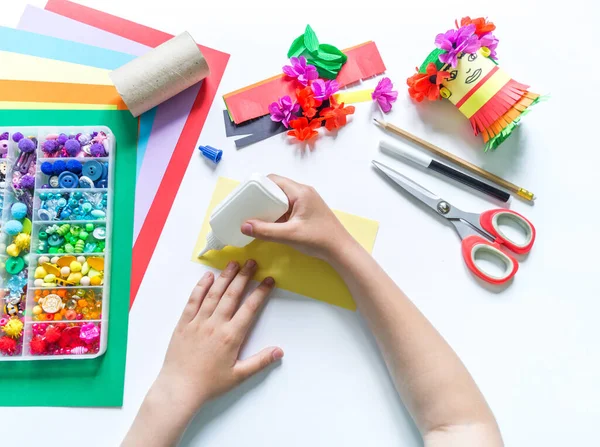 Feriado Mulher Mexicana Papel Ofício Diy Artesanato Processo Criativo Infantil — Fotografia de Stock