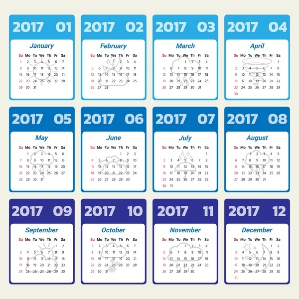 2017 Modelo de calendário moderno .Vector / ilustração . — Vetor de Stock