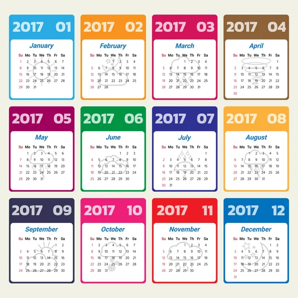 Πρότυπο σύγχρονο ημερολόγιο του 2017. Εικονογράφηση φορέα /. — Διανυσματικό Αρχείο