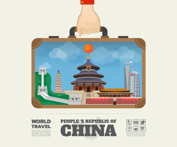 Hand transporterar Kina Landmark globala resor och resa Infograph — Stock vektor