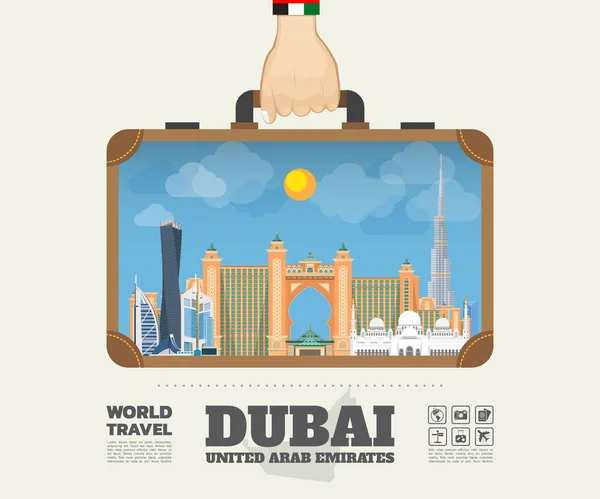 Portare a mano Dubai Landmark Global Travel And Journey Infograph — Vettoriale Stock
