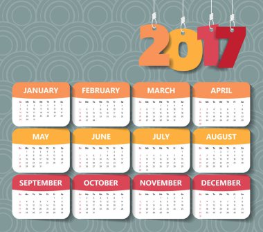 2017 Modern Takvim şablonu. Vektör/illüstrasyon.