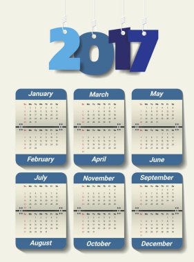 2017 Modern Takvim şablonu. Vektör/illüstrasyon.