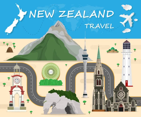 New Zealand travel background Landmark Global Travel And Journey — Stock Vector