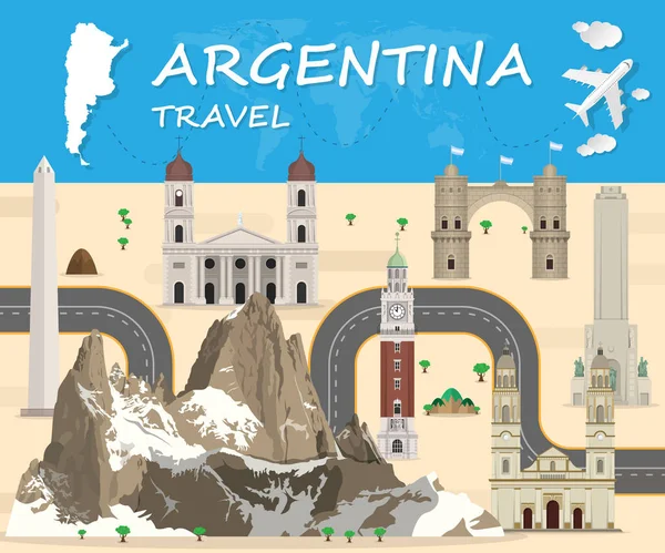 Arjantin Simgesel Yapı küresel seyahat ve yolculuk Infographic vektör — Stok Vektör
