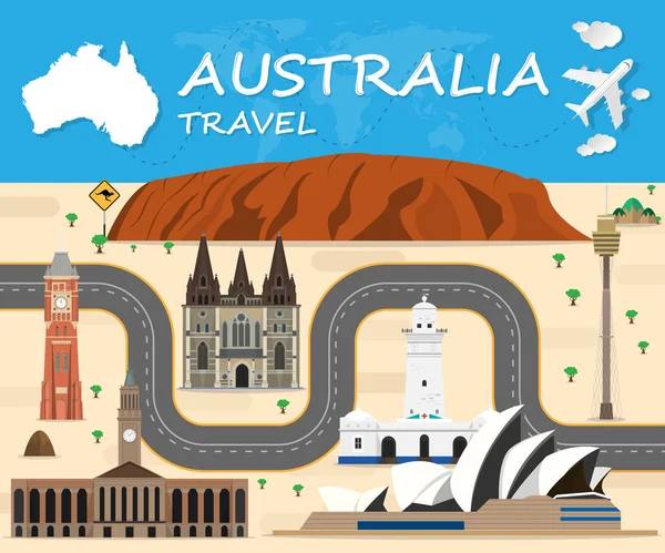 澳大利亚的地标环球旅行和旅程图矢量 — 图库矢量图片