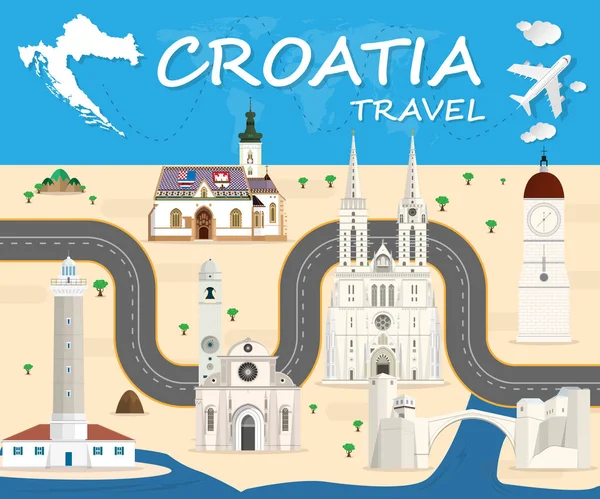 Chorvatsko mezník globální cestování a cesta infografika vektor De — Stockový vektor