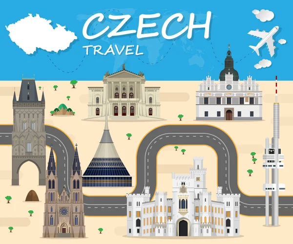 Tsjechische Landmark wereldwijde reizen en reis Infographic Vector Desi — Stockvector