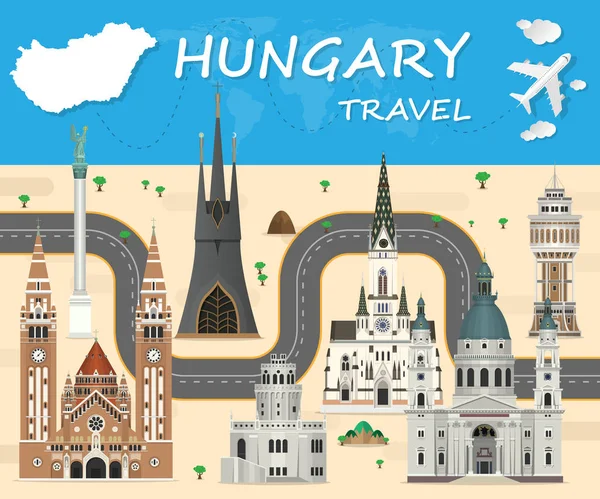 Hungary Landmark Global Travel And Journey Infographic Vector De — Stock Vector