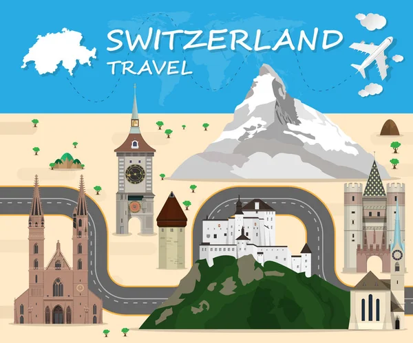 Schweiz Landmark globala resor och resa Infographic Vecto — Stock vektor