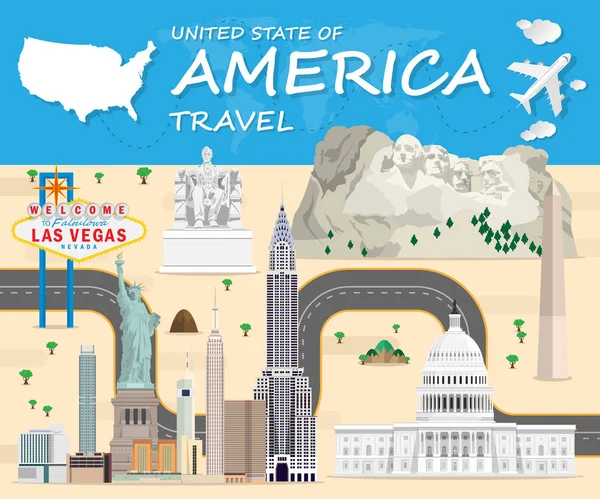 America Punto di riferimento globale Viaggi e viaggi Infografica Vector De — Vettoriale Stock