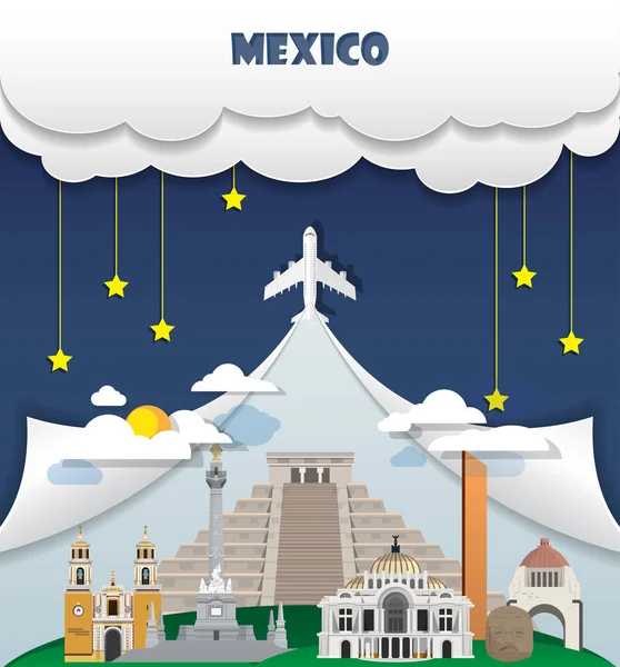 México antecedentes de viaje Landmark Global Travel And Journey Info — Vector de stock