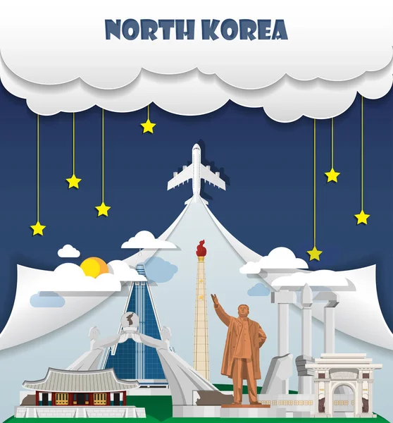 North Korea travel background Landmark Global Travel And Journey — Stock Vector