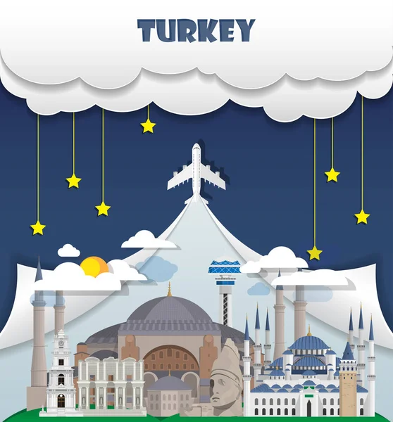 Turkiet resor bakgrund Landmark Global Travel och resa information — Stock vektor