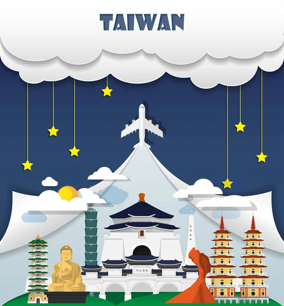 Taiwan travel bakgrund Landmark Global Travel och resa information — Stock vektor