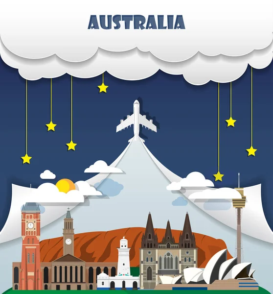 Avustralya arka plan Simgesel Yapı küresel seyahat seyahat ve ben yolculuk — Stok Vektör
